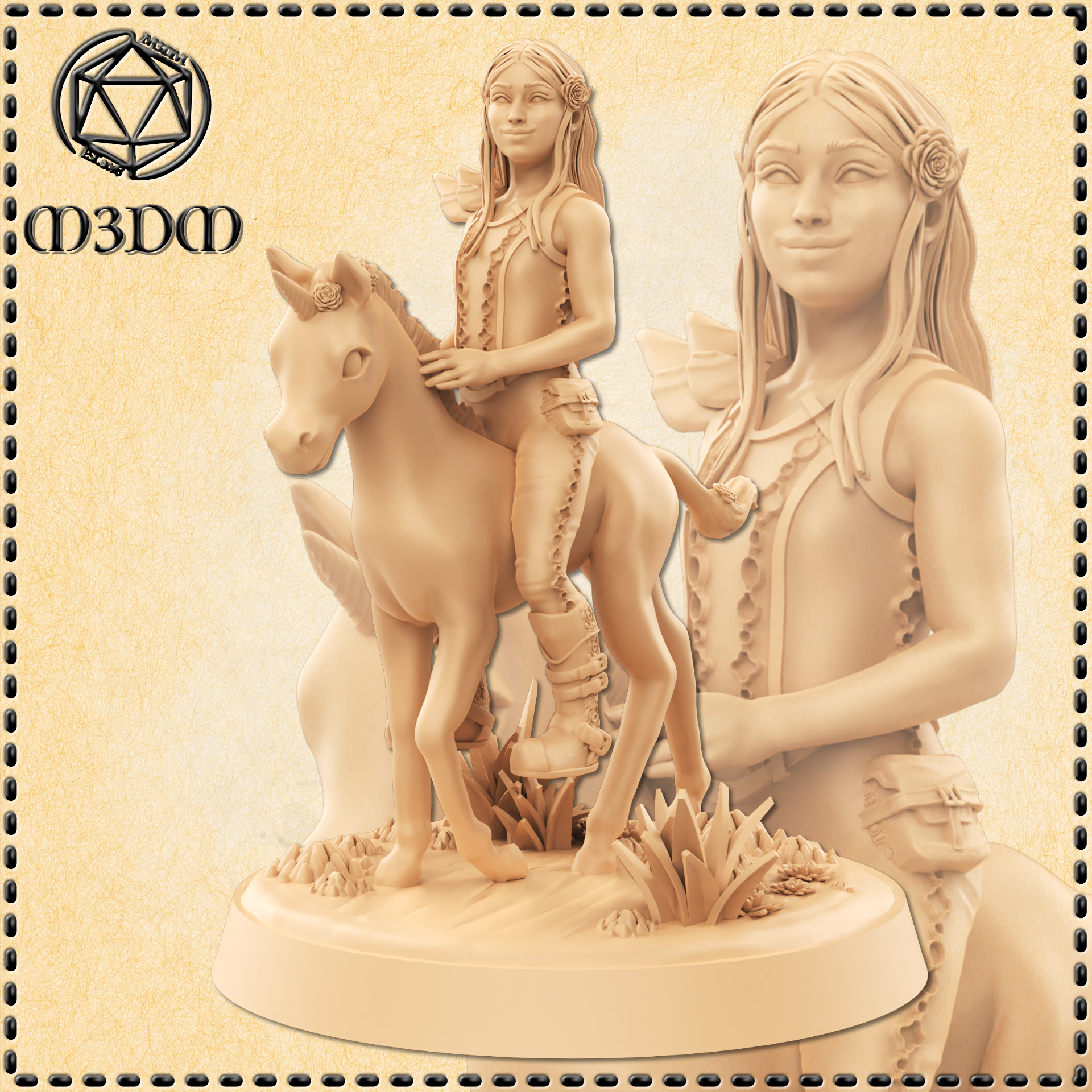 Elven Girl Riding Baby Unicorn